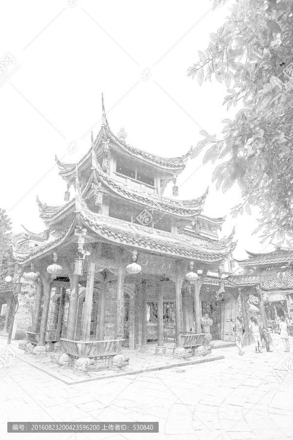 四川古鎮(zhèn)線描