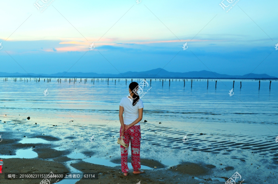 滩涂夕阳,海水养殖,宁静海边