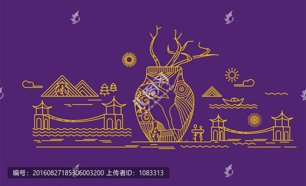 瓷器與芭蕾線稿插畫