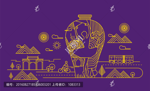 瓷器與芭蕾線稿插畫