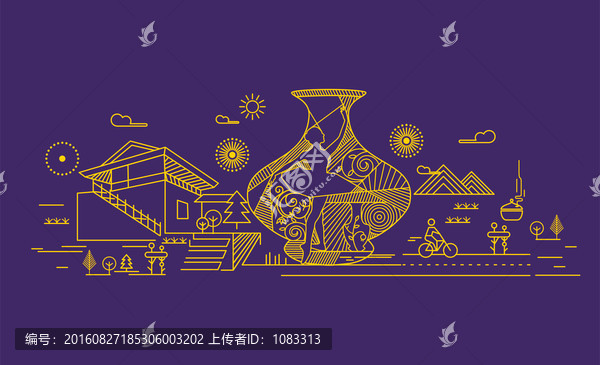 瓷器與芭蕾線稿插畫
