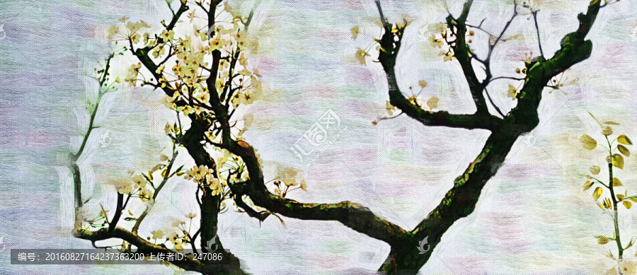 花卉,梨花,油畫