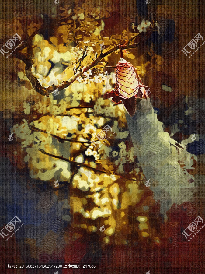 花卉,梨花,油畫