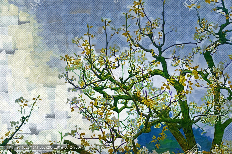 花卉,梨花,油畫