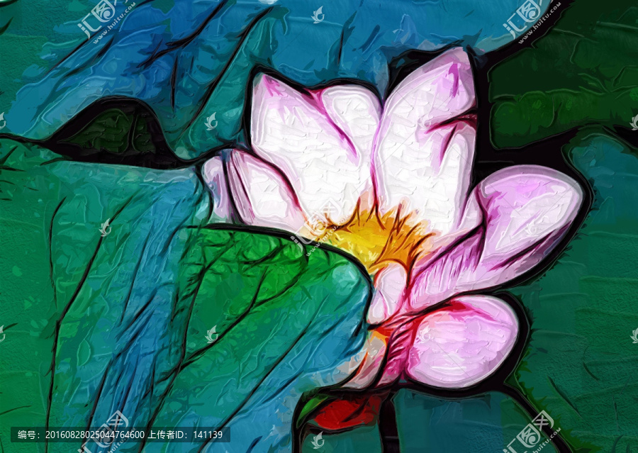 荷花油畫