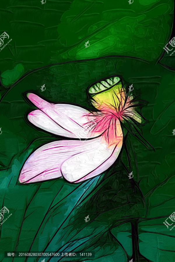 荷花油畫