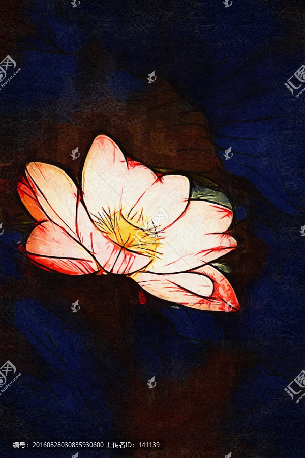 荷花油畫