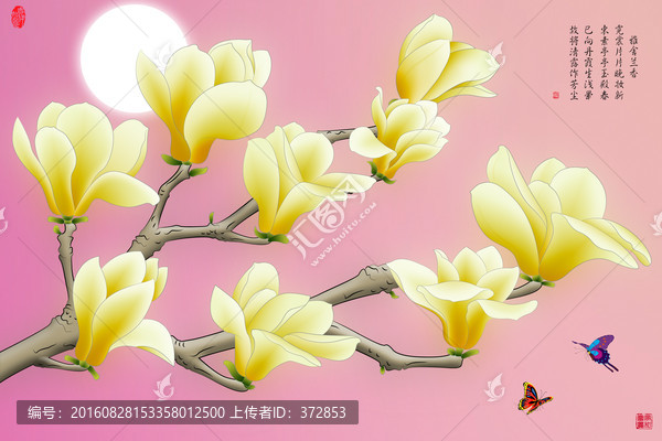 手繪玉蘭花壁畫(huà)電視背景墻
