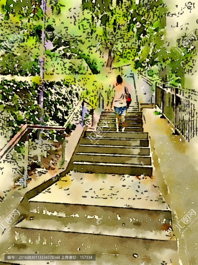 水彩畫,階梯
