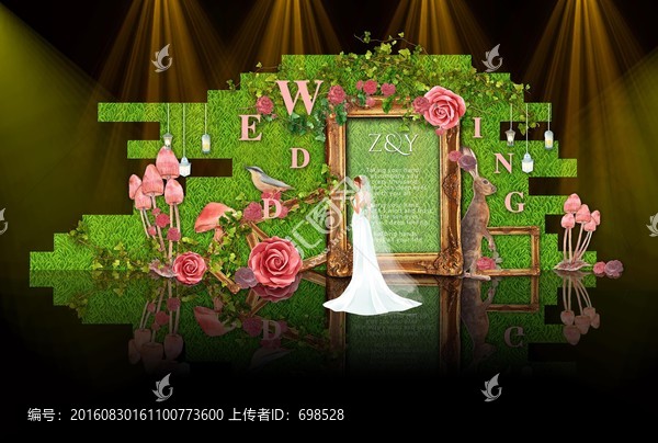 綠色植物相框花朵婚禮主題