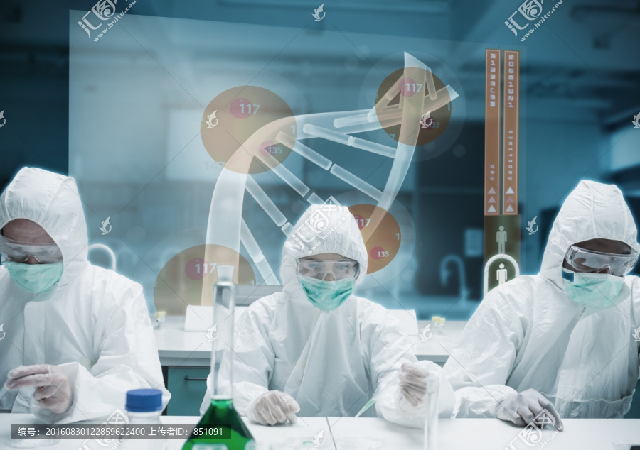 科学家在DNA全息投影前做实验