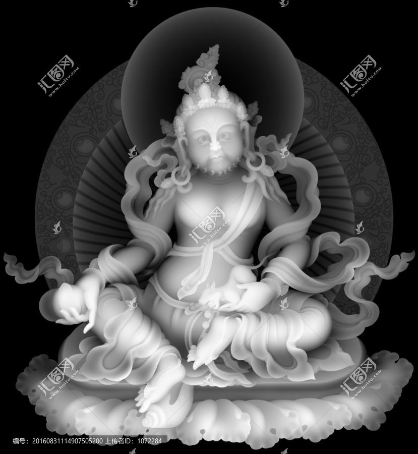 藏式精雕圖灰度圖唐卡黃財(cái)神