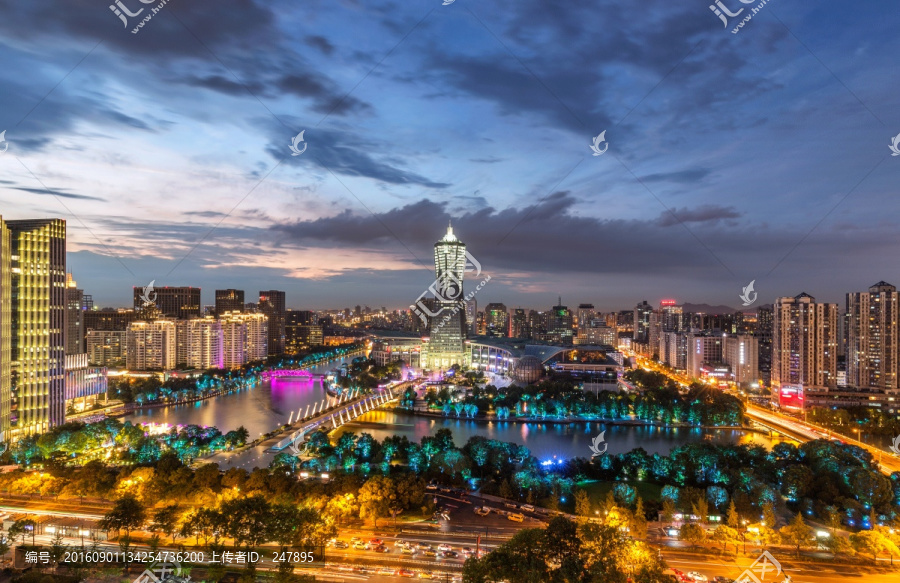 杭州西湖文化广场夜景