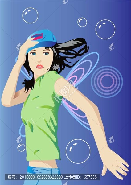 手繪美女插畫