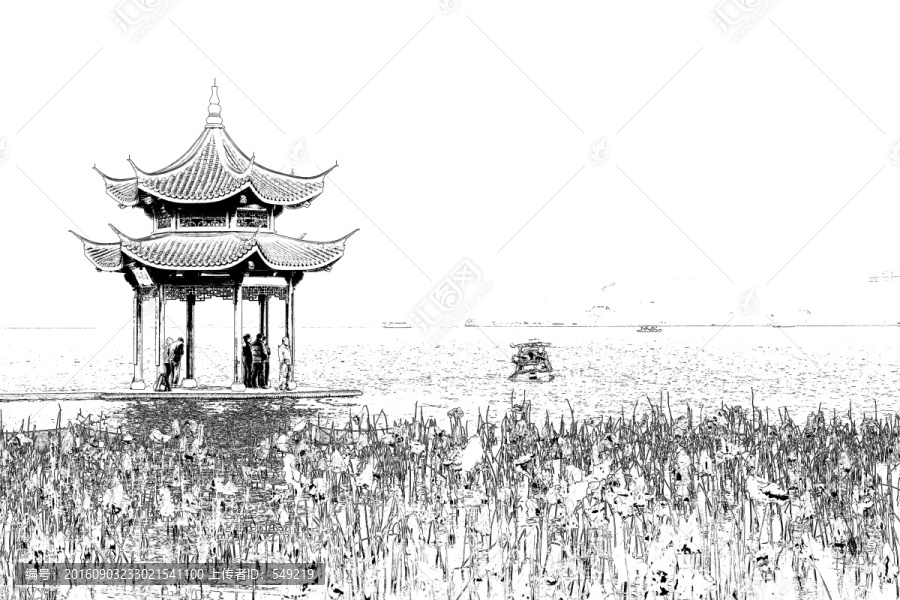 杭州西湖風(fēng)光線描,未分層