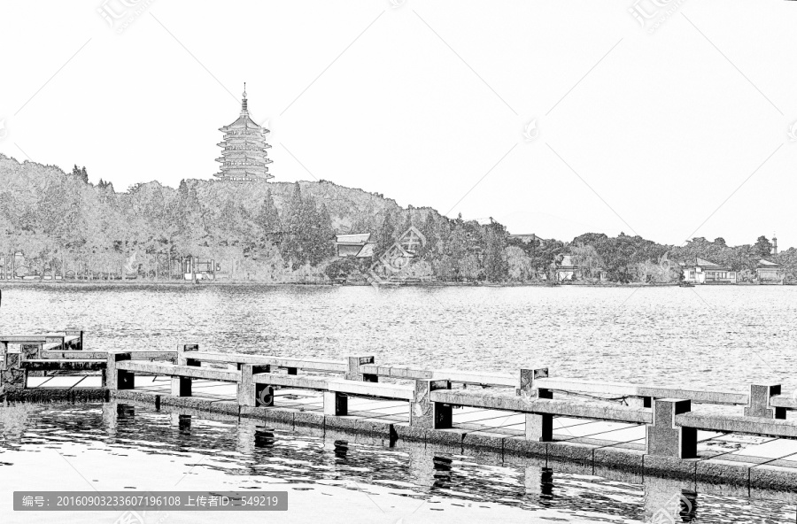 西湖風(fēng)光線描,未分層