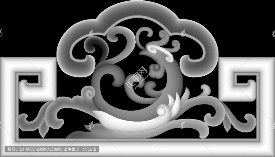 草鳳凰博古插腳夾花角花精雕灰圖
