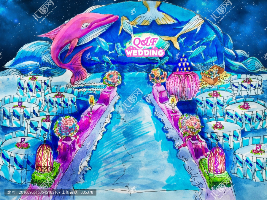 海洋鯨魚,主題婚禮,文字分層
