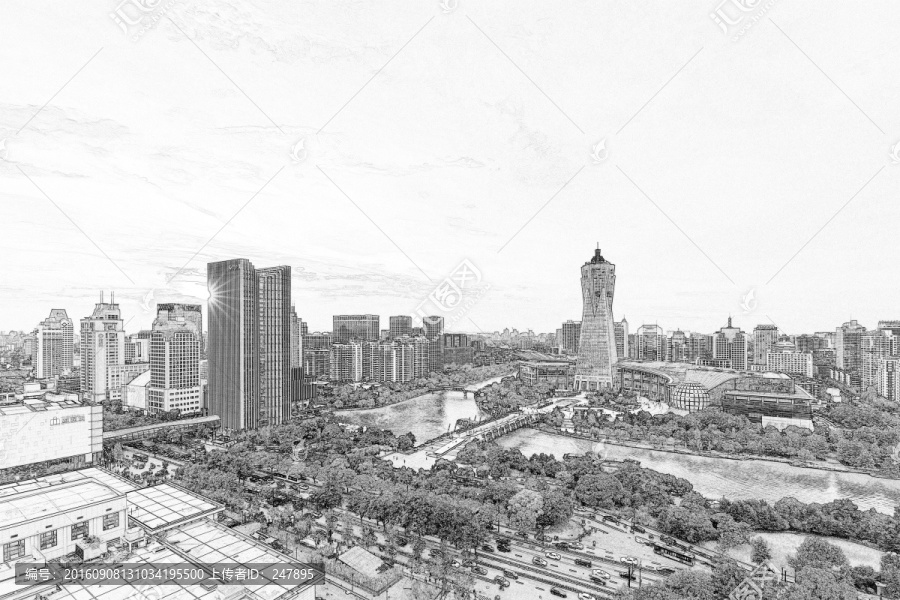 杭州西湖文化廣場(chǎng),線描