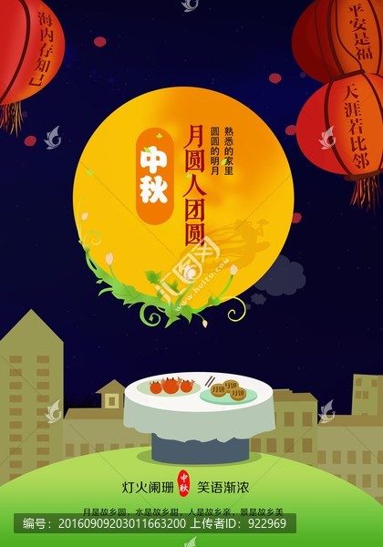 中秋節(jié)海報,月亮,燈籠,月餅