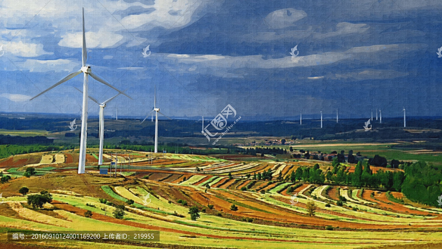 油畫,草原風(fēng)電場(chǎng)