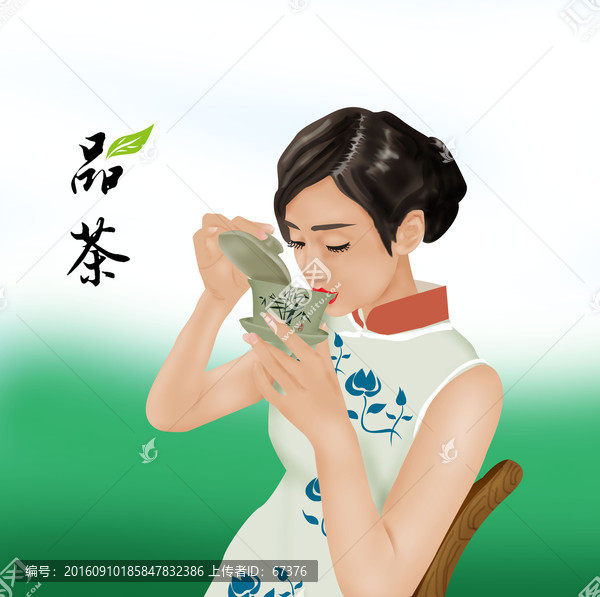 品茶的美女