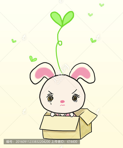 坐在箱子里哭泣的兔子