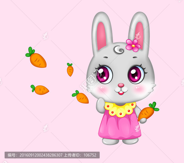 卡通蘿卜兔子,卡通小灰兔