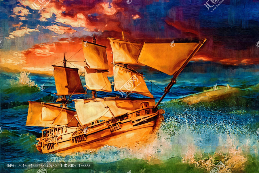 海浪中的帆船,未分層