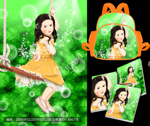 蕩秋千的女孩,插畫(huà)