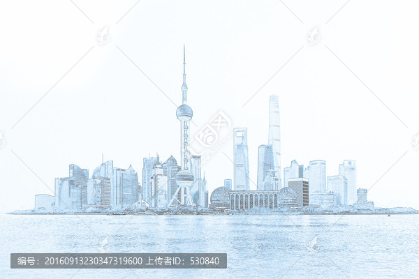 上海外灘全景線描,合層