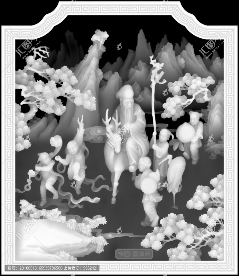 福祿壽三星沙發(fā)背板灰度圖
