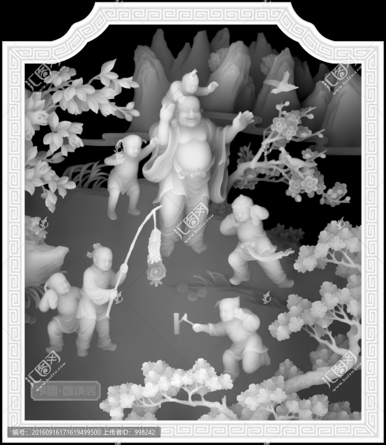 福祿壽三星沙發(fā)背板灰度圖