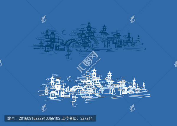 白描水鄉(xiāng)建筑