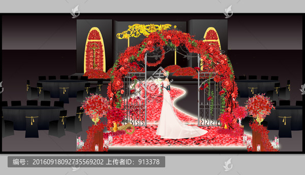 紅黑婚禮主舞臺(tái)效果圖