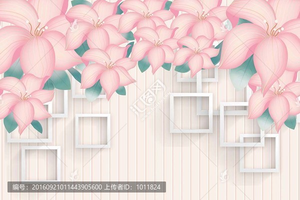 3D立體框框手繪荷花電視背景