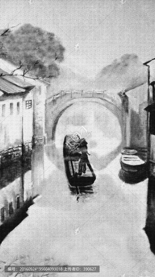 江南水鄉(xiāng)水墨畫,未分層