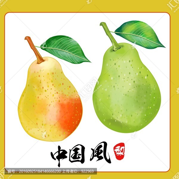 手繪梨,手繪水果,黃梨,鴨梨