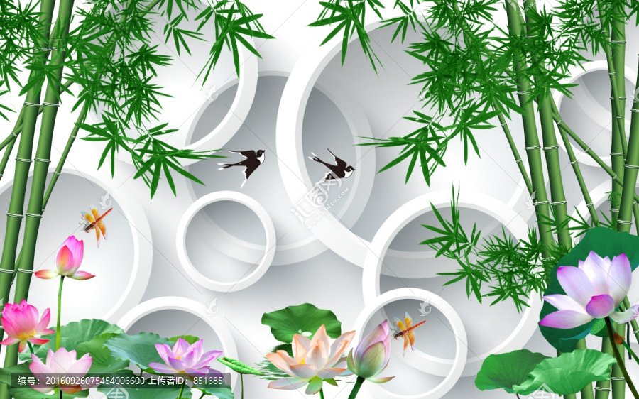 3D竹荷花背景墻,tif分層