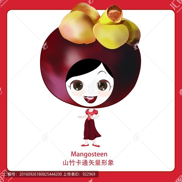 卡通山竹,水果女孩,山竹,插圖