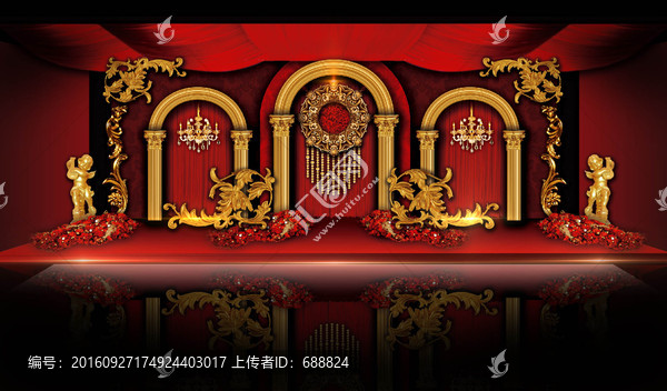 歐式紅咖加金婚禮效果圖