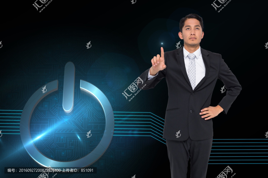 商人單手叉腰指向復(fù)合圖像