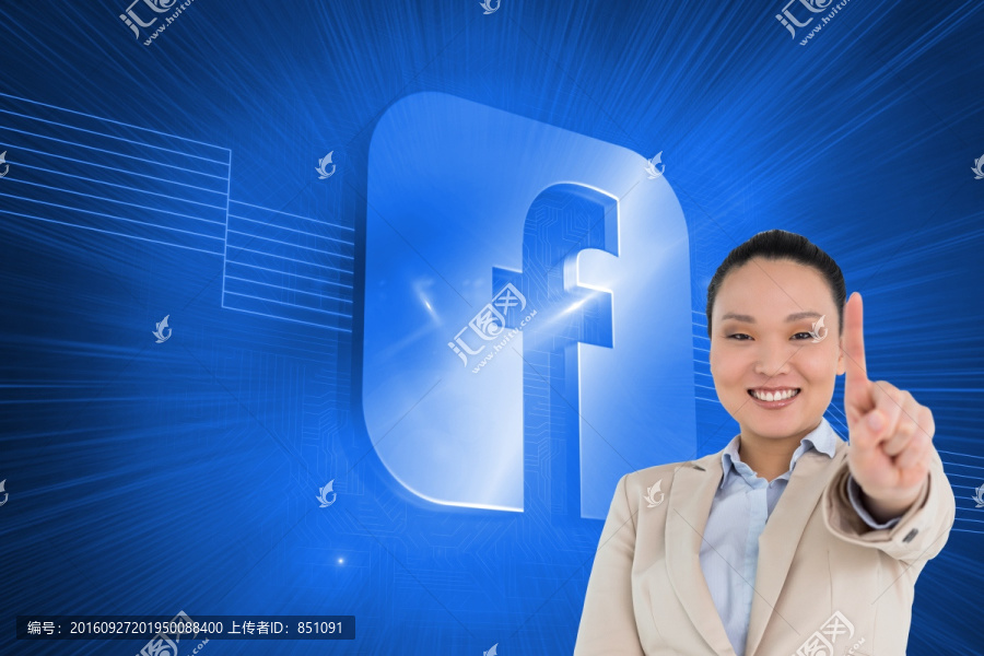 微笑的商人指向復合圖像