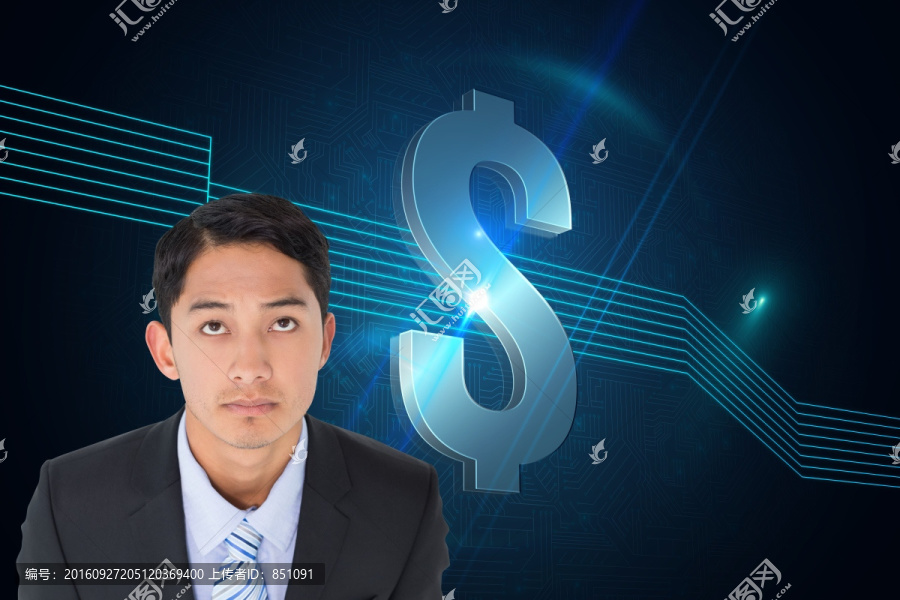 商人嚴(yán)肅的看著前方的復(fù)合形象