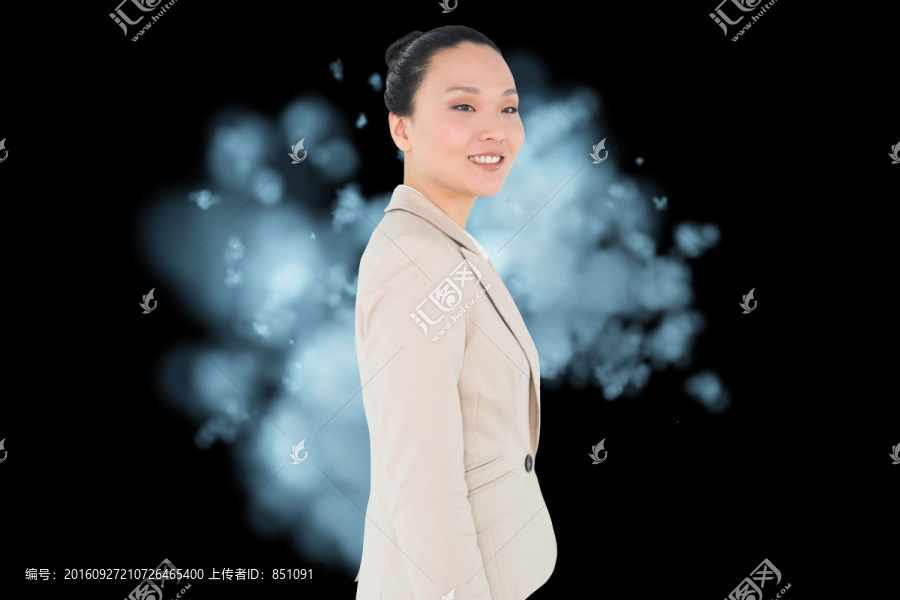 微笑的亞洲商人的復(fù)合圖像