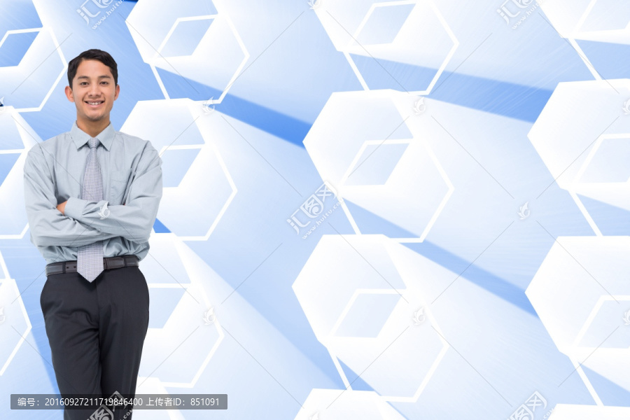 商人微笑著看著鏡頭的復合形象