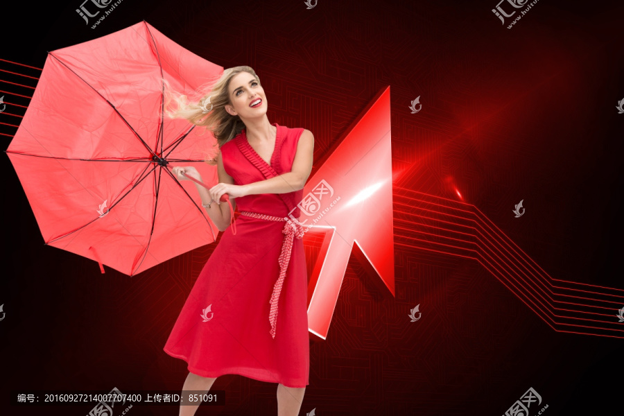 女人穿著紅裙撐著傘的復(fù)合形象