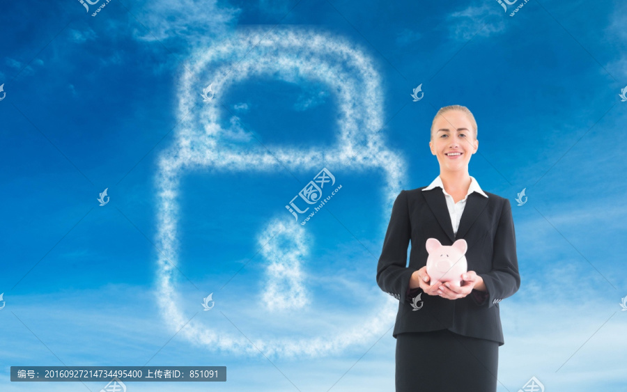 女商人抱著存錢罐的復(fù)合圖像