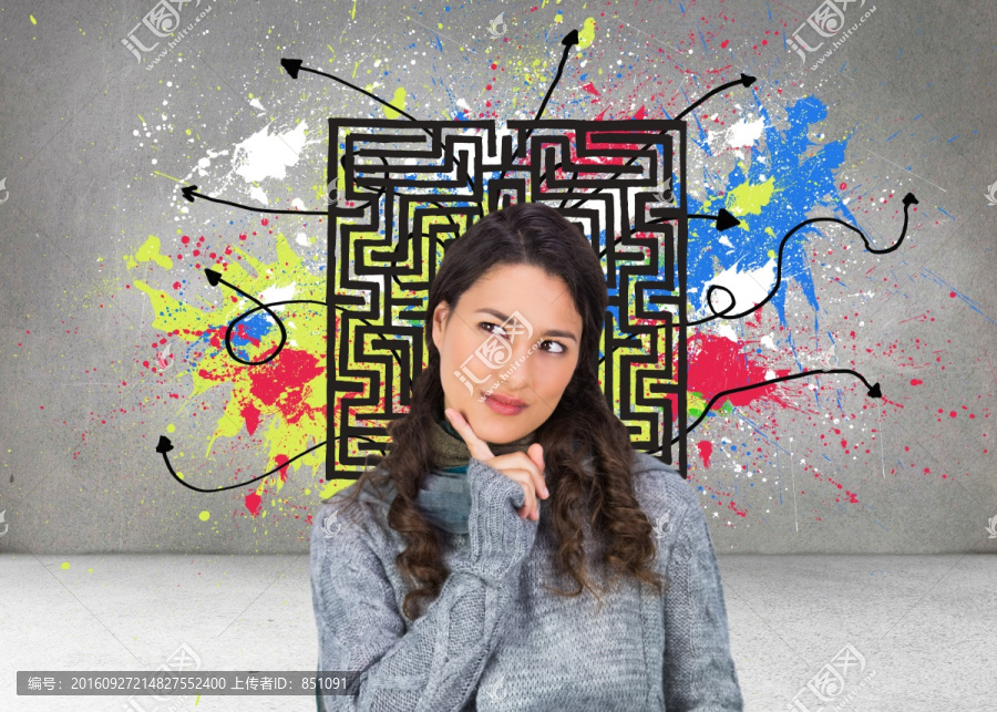 女人認(rèn)真思考的復(fù)合形象
