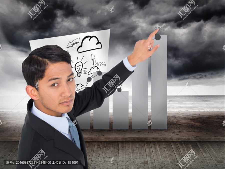 嚴(yán)肅的商人指著復(fù)合圖像